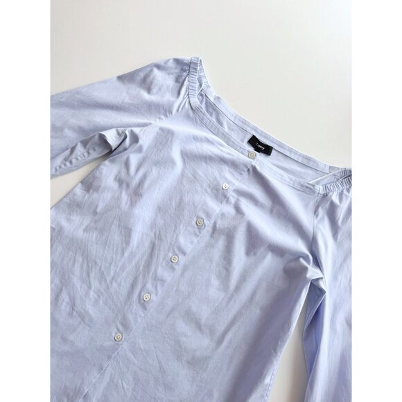 THEORY Auriana Blue Stretch Cotton Poplin Off Shoulder Button Up Shirt, Size L - Picture 6 of 15